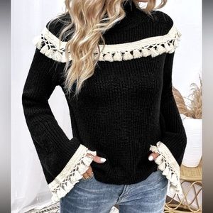 NWT, Lavishly Paris Women’s Tassel Hem Turtleneck Sweater.